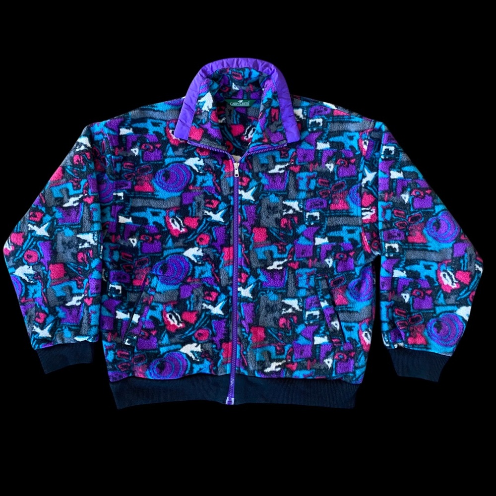 VTG 90’s Cabin Creek Zip Up Fleece Abstract Pattern Patagonia Style Wmns Sz M